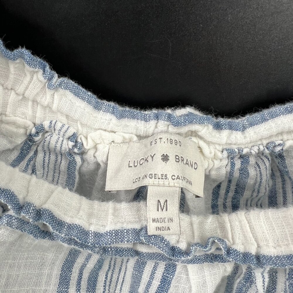 Lucky Brand bell sleeve off the shoulder cotton crop top beachy coastal blue M - Picture 6 of 11